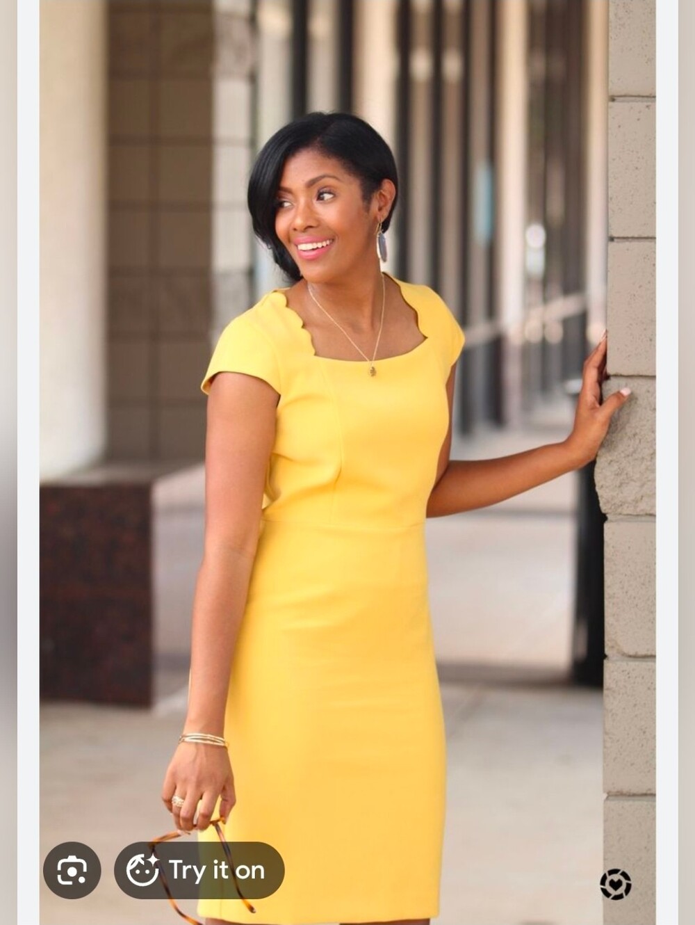 Ann Taylor Yellow Scallop-Neck Sheath Dress - Size 12